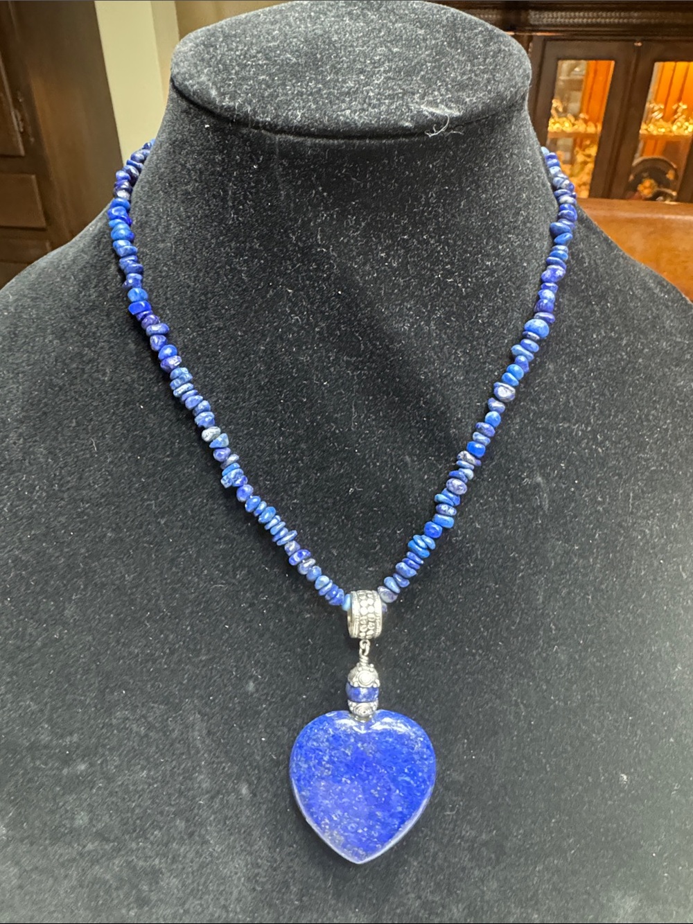 Jay King mine finds sterling silver Lapis Lazuli heart necklace. 17”—19”